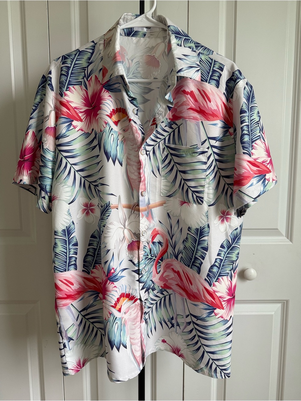 KYKU Tropical Flamingo Parrot Hawaiian Aloha Shirt L
